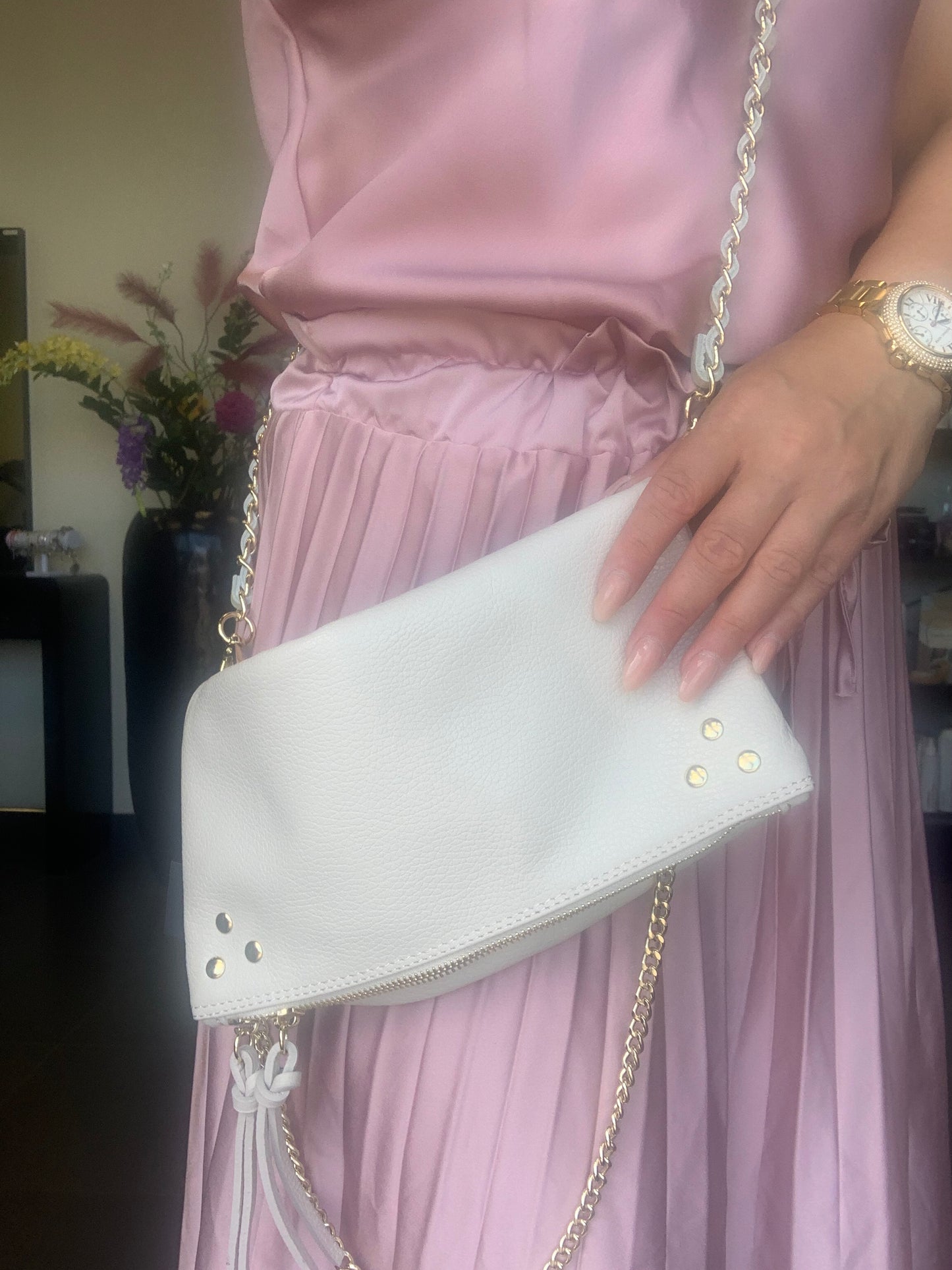 Lederen tasje offwhite met ritssluiting