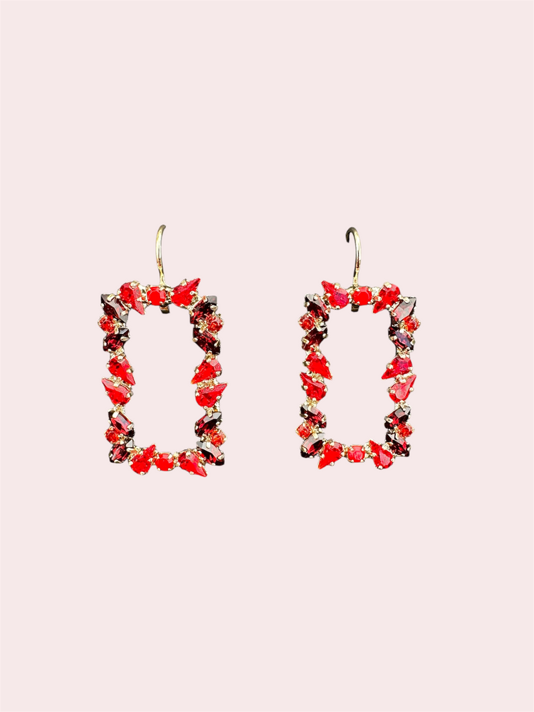 Catha oorbellen rechthoekig met prachtige stenen - elegante hangers rood