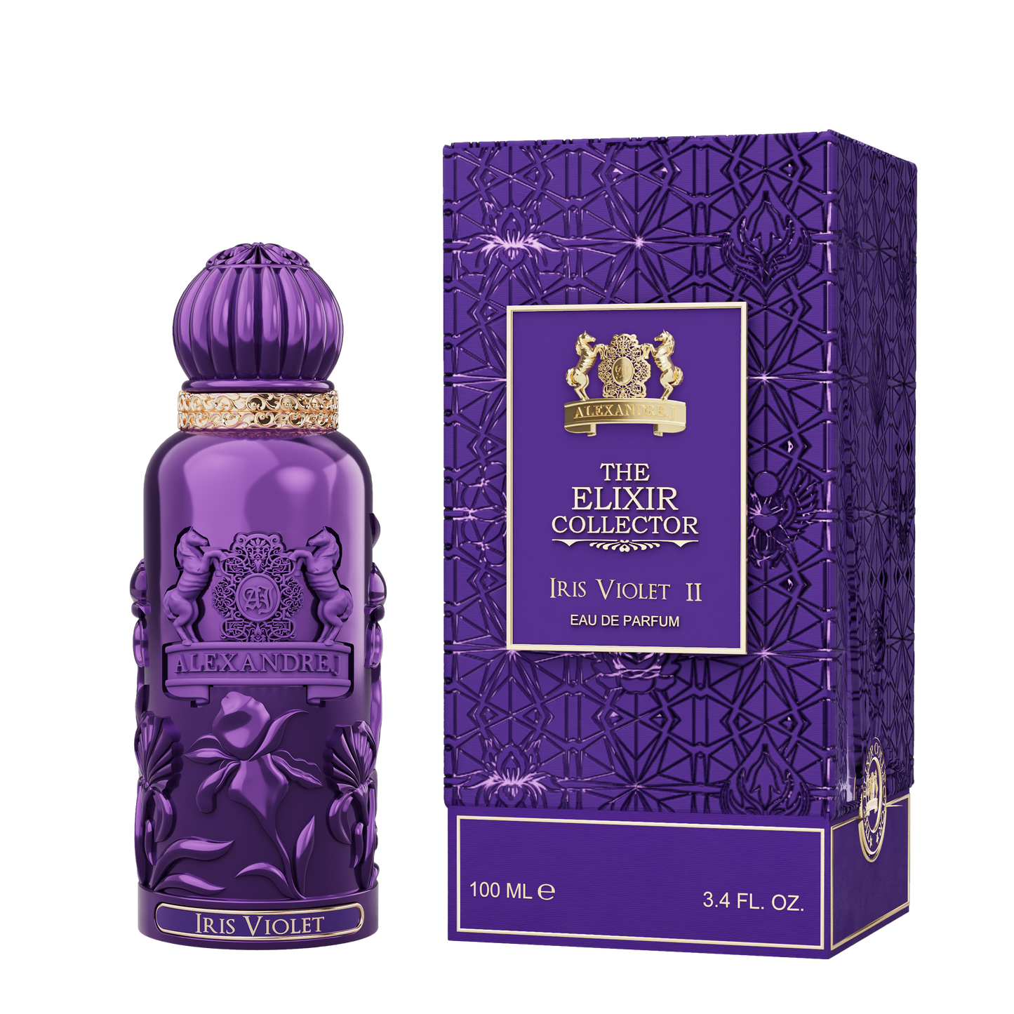 Alexandre J The Elixir Collector Iris Violet – eau de parfum 100 ml met paarse flacon en gouden accenten