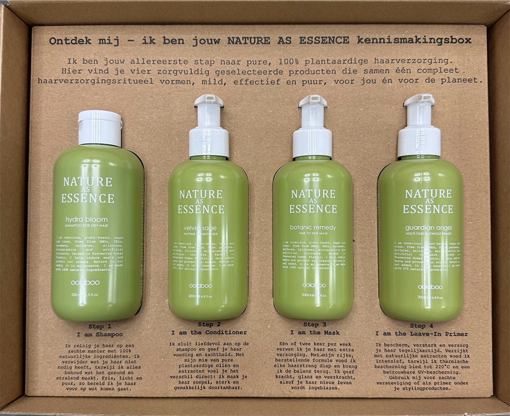 Oolaboo Nature as Essence Discovery Box met 4 vegan haarverzorgingsproducten