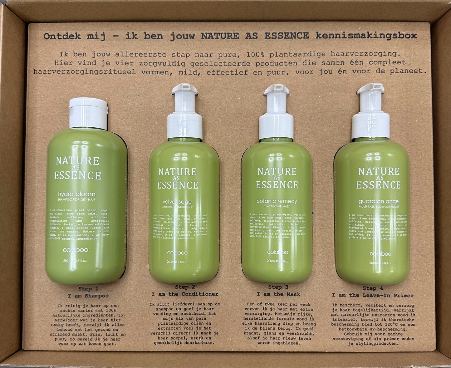 Oolaboo Nature as Essence Discovery Box met 4 vegan haarverzorgingsproducten