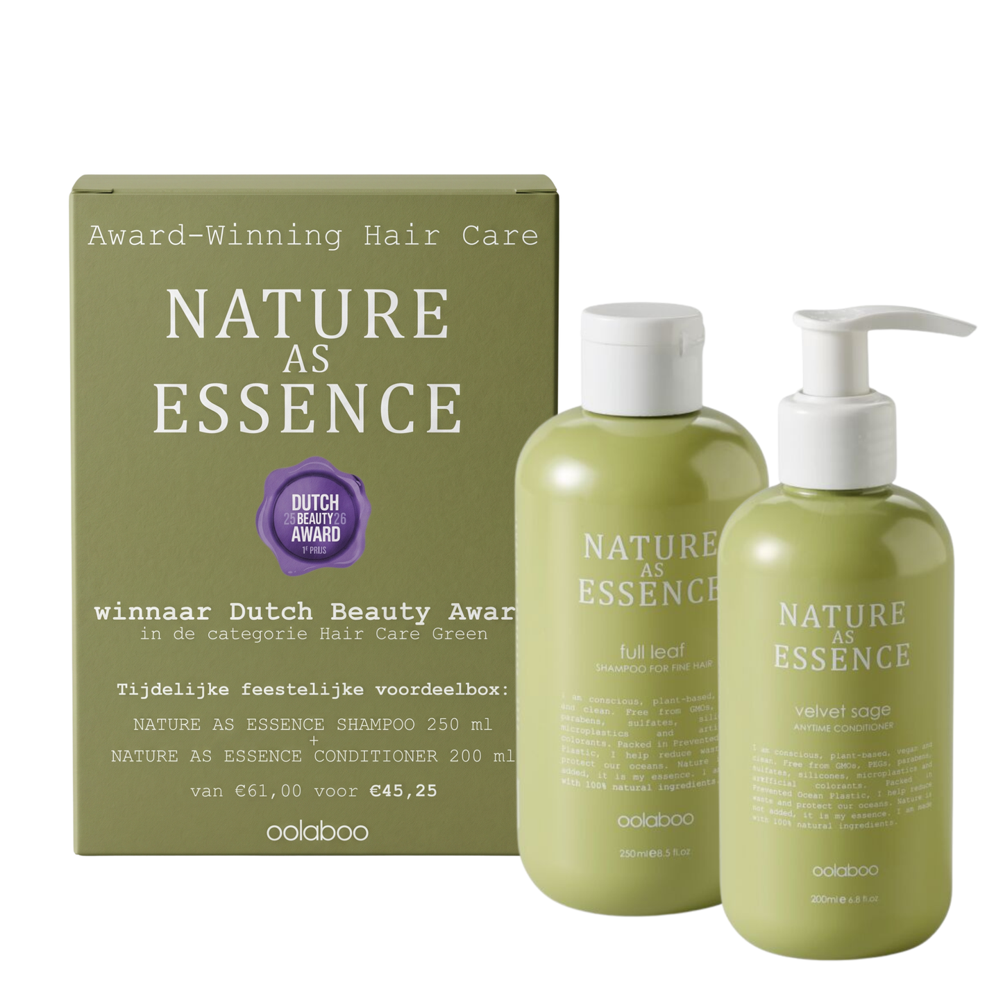Oolaboo Nature as Essence voordeelbox met Full Leaf Shampoo 250 ml en Velvet Sage Conditioner 200 ml