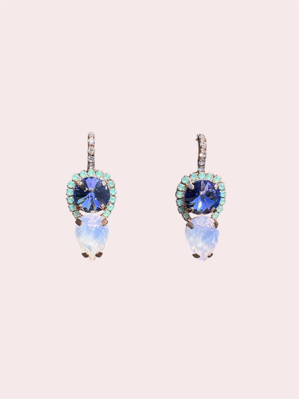 Pippa Rosé Gold Statement Oorbellen met Swarovski - Lila Paars & Ice Green