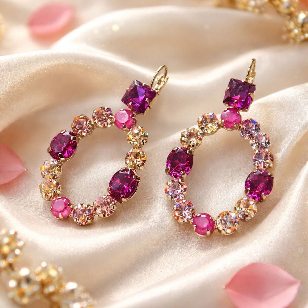 Romagna Pink Gold Swarovski niche oorbellen met vrolijke kleuren. hypoallergeen en nikkelvrij