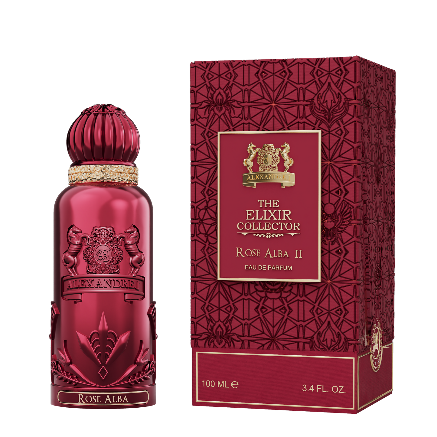 Alexandre J The Elixir Collector Rose Alba II – eau de parfum 100 ml met dieprode flacon en gouden accenten