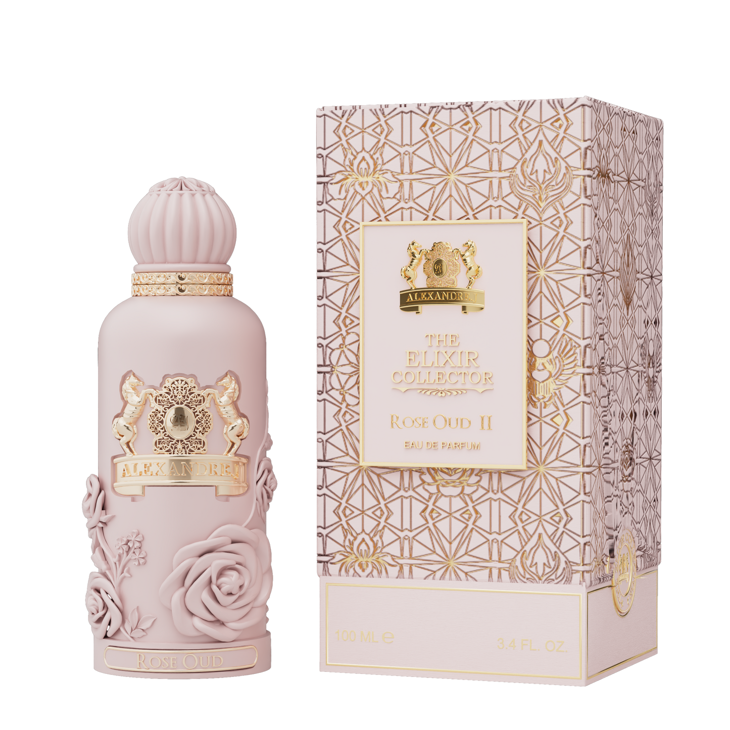 Alexandre J The Elixir Collector Rose Oud – eau de parfum 100 ml met roze flacon en roé gouden accenten